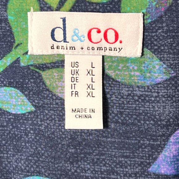 D & Co Button Up Shirt Multicolor Leaf Print Long Sleeve Large Denim Co Roll Tab - Picture 9 of 14
